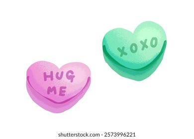 Candy heart sayings, sweethearts, valentines day sweets, sugar food message of love on seasonal holiday, hugs and kisses, be mine, valentine graphic design clip art, pastel bundle set white background