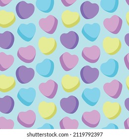 Candy heart seamless pattern, simple, pastel color, valentine,  sweet, kiss, love, sweetheart, light blue background