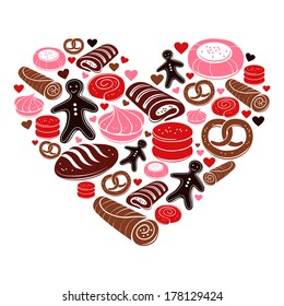 Candy heart. Set of sweet bakery icons