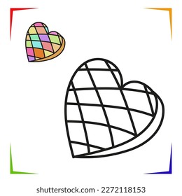 Candy heart shape Coloring Page. Vector Educational worksheet colored by sample. Paint game. Elements for coloring book, page, printing, design illustrations in the style of outline for kids.