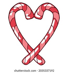 Corazón dulce. Imagen vectorial del corazón de dulces navideños de navidad navideña. Corazón de caramelos dibujado a mano.