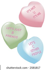 Candy hearts with breakup messages