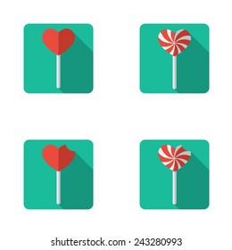 Candy hearts flat icon with long shadow