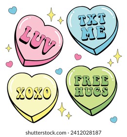 Candy hearts retro, pastel color, valentine, love luv, text txt, free hugs, xoxo vector