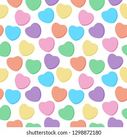 Candy Hearts Seamless Pattern - Pastel Rainbow Conversation Heart Candy Design For Valentine's Day