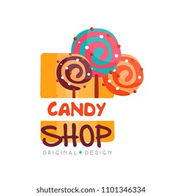 Candy hop logo design template, sweet store badge vector Illustration on a white background