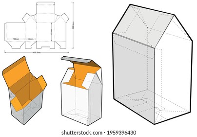 Candy House box of house and Die-cut Pattern (Internal measurement 13x8x13cm) . The .eps file is full scale and fully functional. Prepared for real cardboard production.