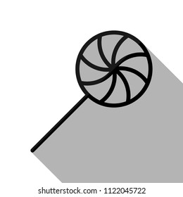 candy icon. Black object with long shadow on white background