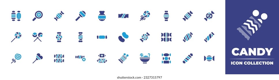 Candy icon collection. Duotone color. Vector illustration. Containing toffee, lollipop, candy, goodies, sweets. 