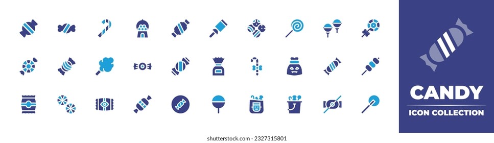 Candy icon collection  Duotone color  Vector illustration  Containing candy  cane  candy machine  gumballs  lollipop  cotton candy  bag  toffee  dango  no sweets  