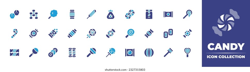 Candy icon collection. Duotone color. Vector illustration. Containing candies, cotton, stick, candy wrap, coffee jar, packaging, lollipop, cane, sweet, candy, halloween candy.