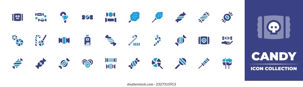 Candy icon collection. Duotone color. Vector illustration. Containing halloween candy, candies, cane, shop, cotton, candy, sweet, jar, chocolate, trick or treat, lollipop.