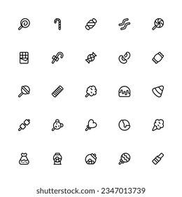 Candy Icon Collection. Pixel Perfect Candy Outline Style 2D Icon