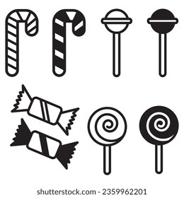 Colección de iconos de caramelo, fondo de color blanco