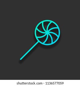 candy icon. Colorful logo concept with soft shadow on dark background. Icon color of azure ocean