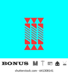 Candy icon flat. Red pictogram on blue background. Vector illustration symbol and bonus buttons Music center, corkscrew, credit card, house, drum