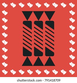 Candy icon flat. Simple black pictogram on red background with white hearts for valentines day. Vector illustration symbol