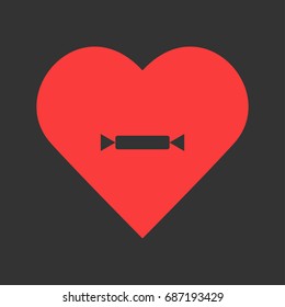 Candy icon flat. Simple pictogram on heart background. Vector illustration symbol