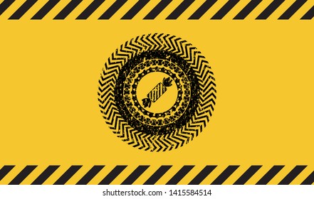 candy icon grunge black emblem with yellow background, warning sign. Vector Illustration. Detailed.