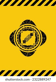 candy icon grunge black emblem with yellow background, warning sign. Vector Illustration. Detailed. 
