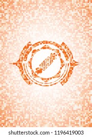 candy icon inside abstract emblem, orange mosaic background