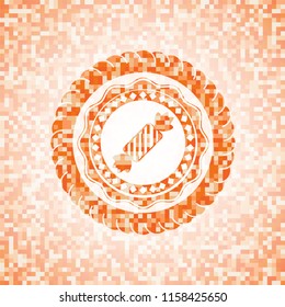candy icon inside abstract orange mosaic emblem with background
