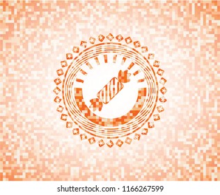 candy icon inside abstract orange mosaic emblem