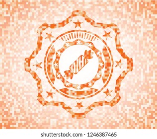 candy icon inside abstract orange mosaic emblem with background
