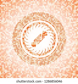 candy icon inside abstract orange mosaic emblem with background