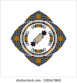 candy icon inside arabesque style badge. arabic decoration.