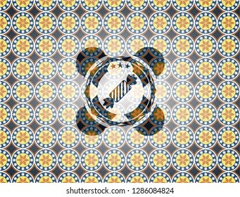 candy icon inside arabic badge background. Arabesque decoration.