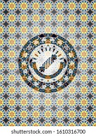 candy icon inside arabic badge. Arabesque decoration.