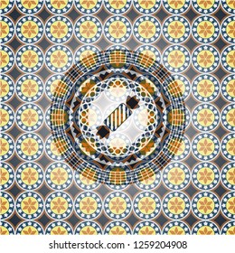 candy icon inside arabic style badge. Arabesque decoration.