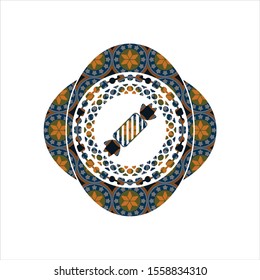 candy icon inside arabic style emblem. Arabesque decoration.