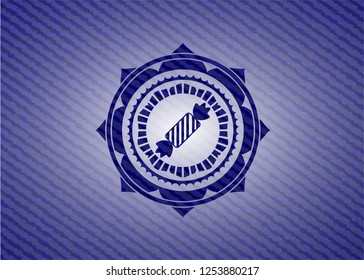candy icon inside badge with jean texture