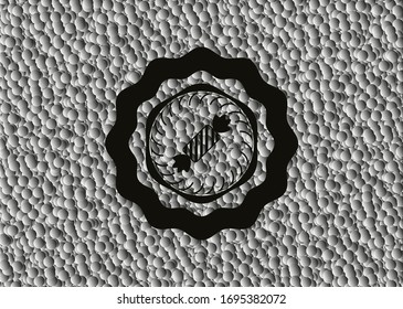 icono de caramelo dentro del emblema negro con fondo de burbujas. Ilustración vectorial. Detallado.