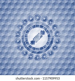 candy icon inside blue badge with geometric pattern background.