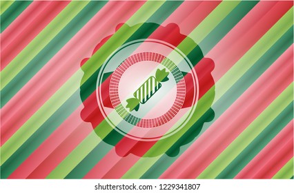 candy icon inside christmas badge background.