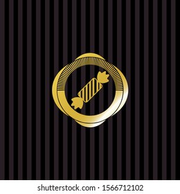 candy icon inside gold badge or emblem