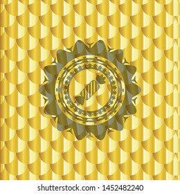 candy icon inside gold shiny badge. Scales pattern. Vector Illustration. Detailed.