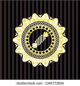 candy icon inside golden badge or emblem
