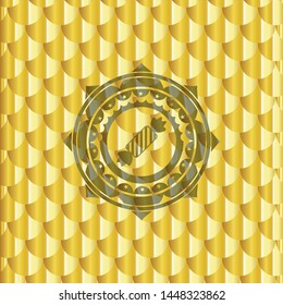 candy icon inside golden badge. Scales pattern. Vector Illustration. Detailed.