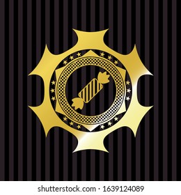 candy icon inside golden badge or emblem