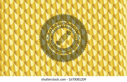 candy icon inside golden emblem or badge. Scales pattern. Vector Illustration. Detailed.