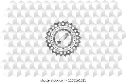 candy icon inside grey badge with geometric cube white background