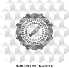 candy icon inside grey badge with geometric cube white background