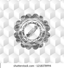 candy icon inside grey emblem. Retro with geometric cube white background