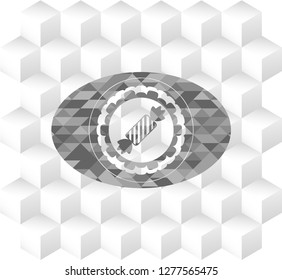 candy icon inside grey emblem with cube white background