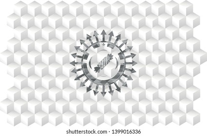 candy icon inside grey emblem with cube white background