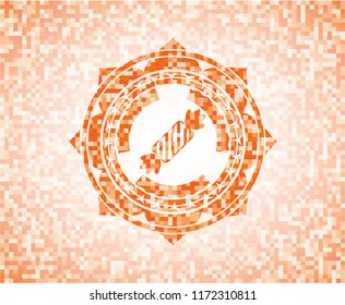 candy icon inside orange mosaic emblem with background